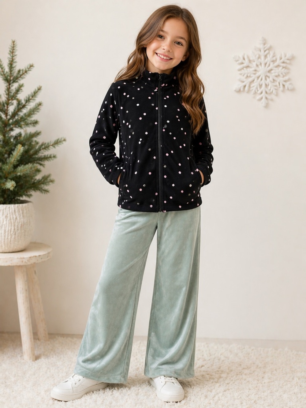 H&M Girl's Polka Dot Fleece Set - Size 8-10 - Excellent!